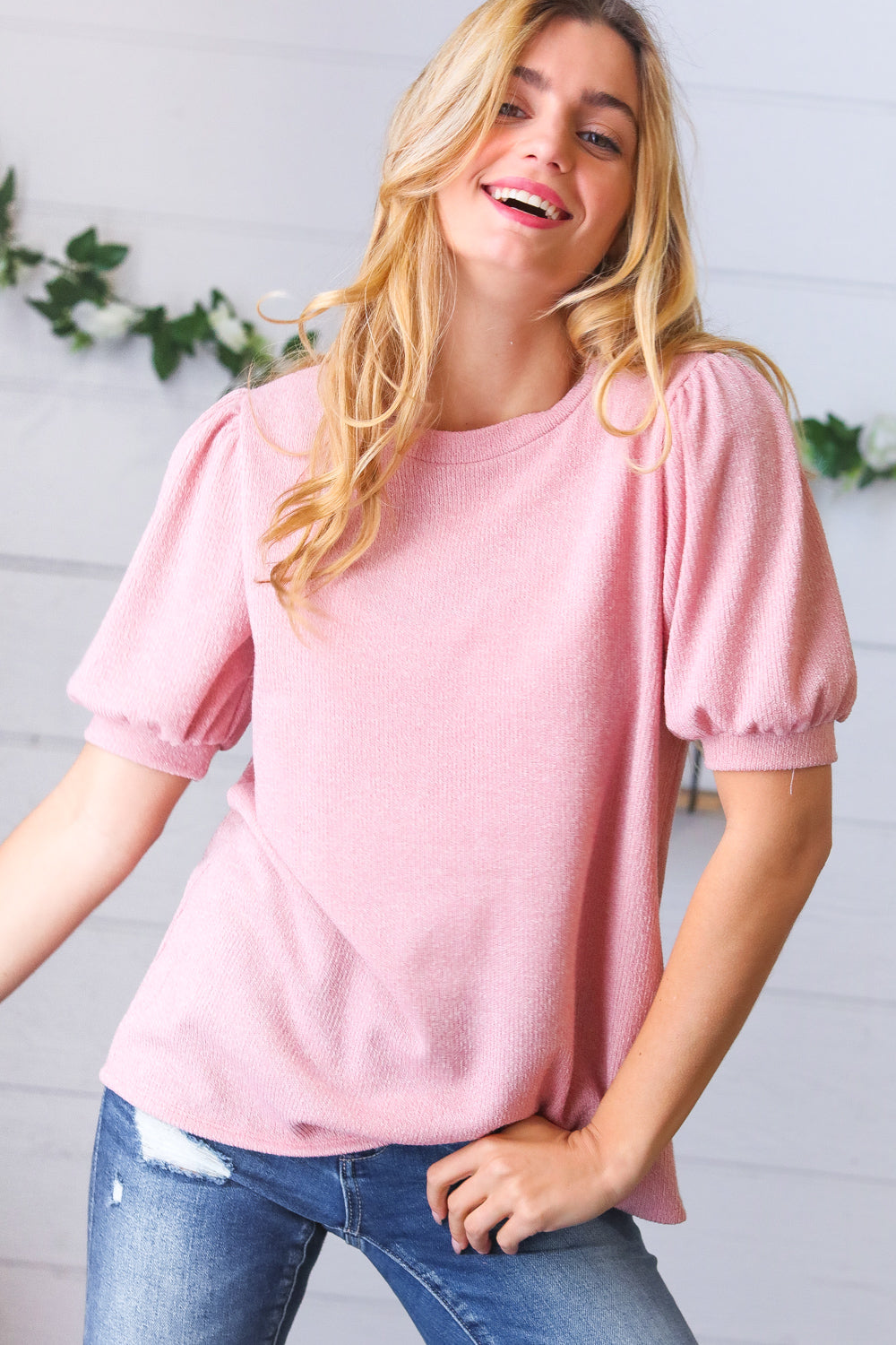 Sweet as Pink Puff-Sleeve Sweater Top