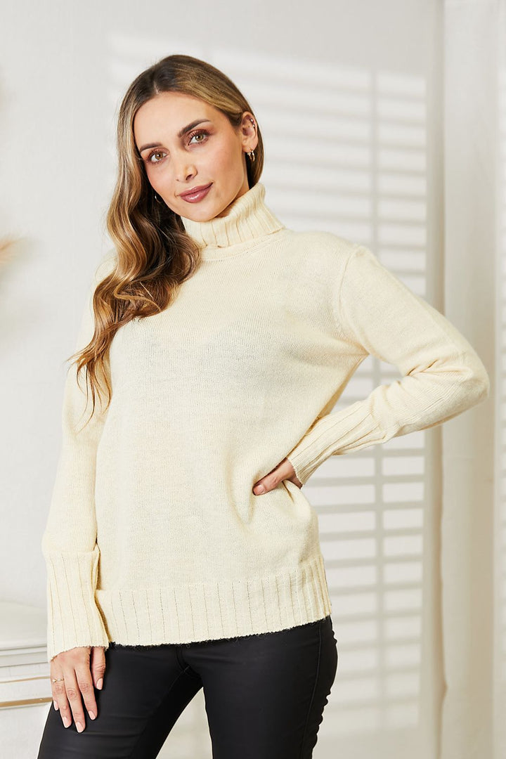 Cozy Comfort Turtleneck Sweater with Side Slit
