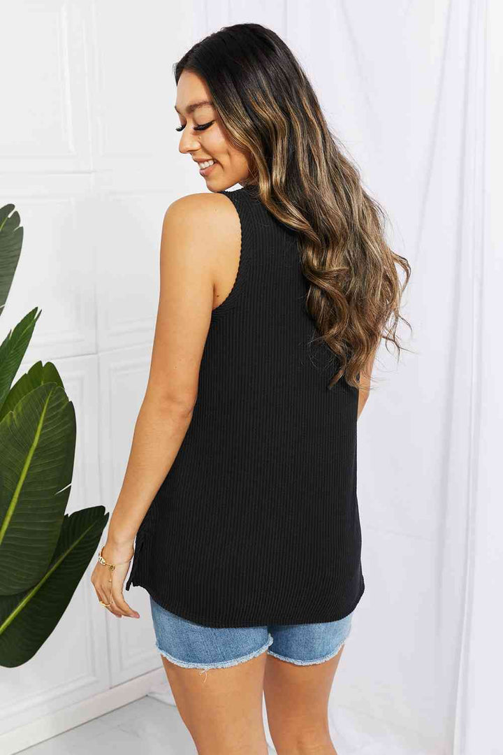 One And Only Ribbed V-Neck Top - Black