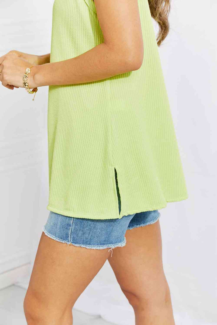 One And Only Ribbed V-Neck Top - Green