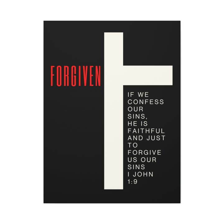 Red Forgiven Cross 1 John 1:9 - Stretched, 1.25" Canvas Art