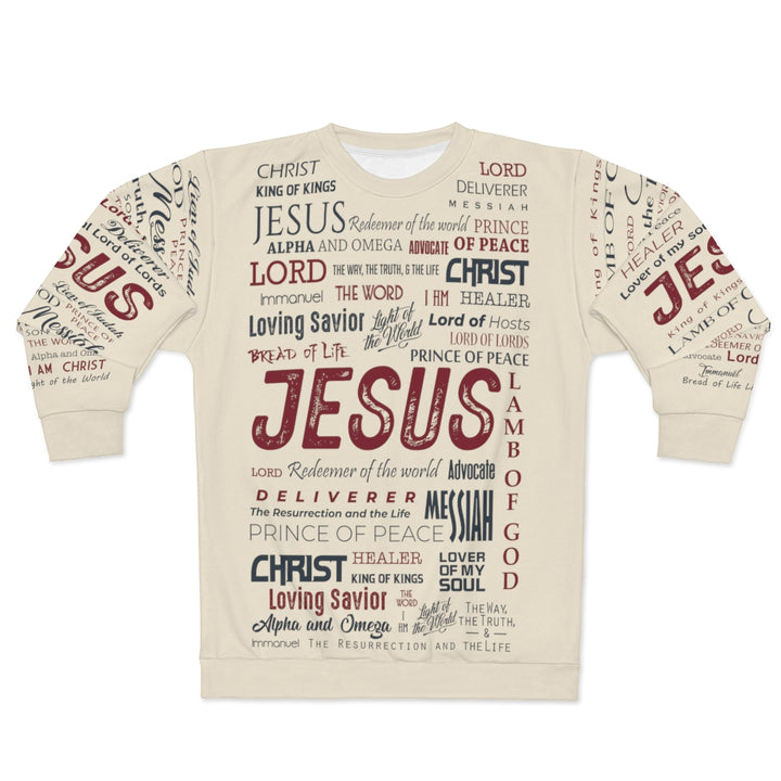 Names of Jesus (Tan Base) - Premium Unisex Crew-Neck Sweatshirt - Joy & Country