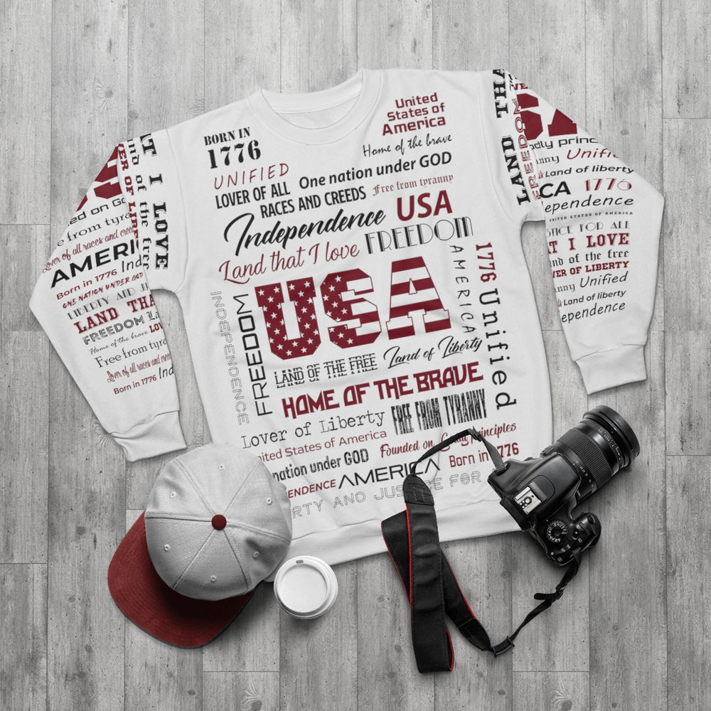 USA Words (White Base) - Premium Unisex Crew-Neck Sweatshirt - Joy & Country