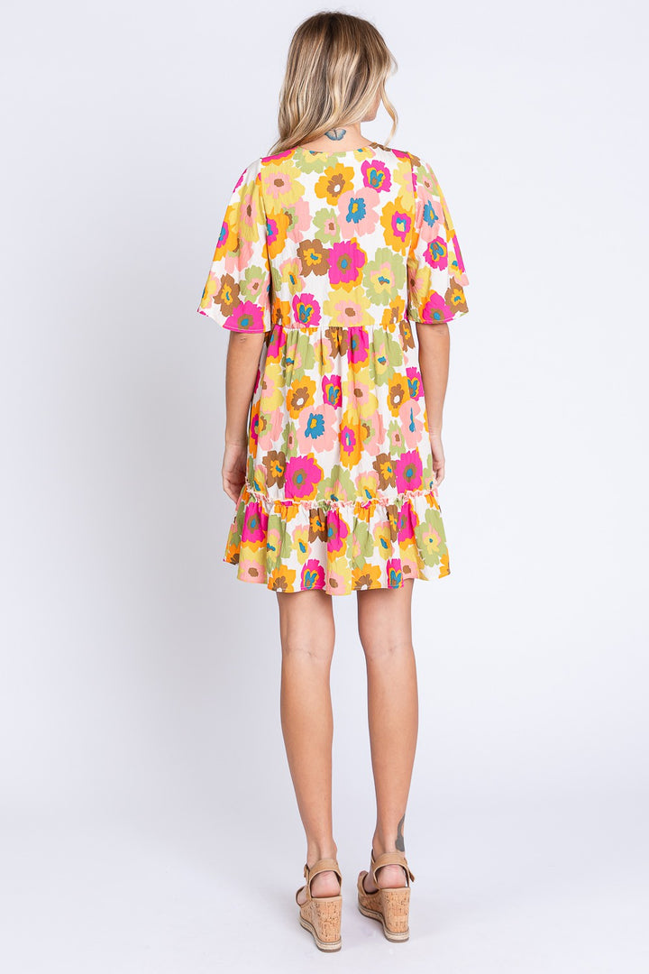 Loved And Adored - Floral Ruffle-Trim Dress