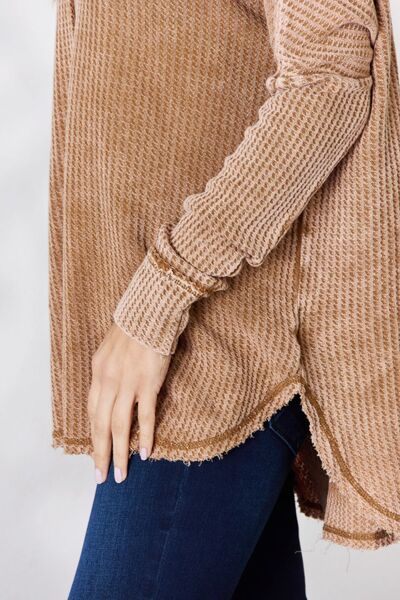 Chic Lounging - Oversized Washed Waffle-Knit Cotton Top - Camel