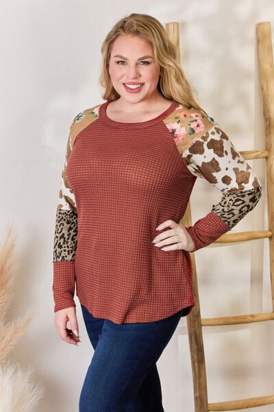 On The Edge Waffle-Knit Top - Rust   Shirts & Tops Joy & Country