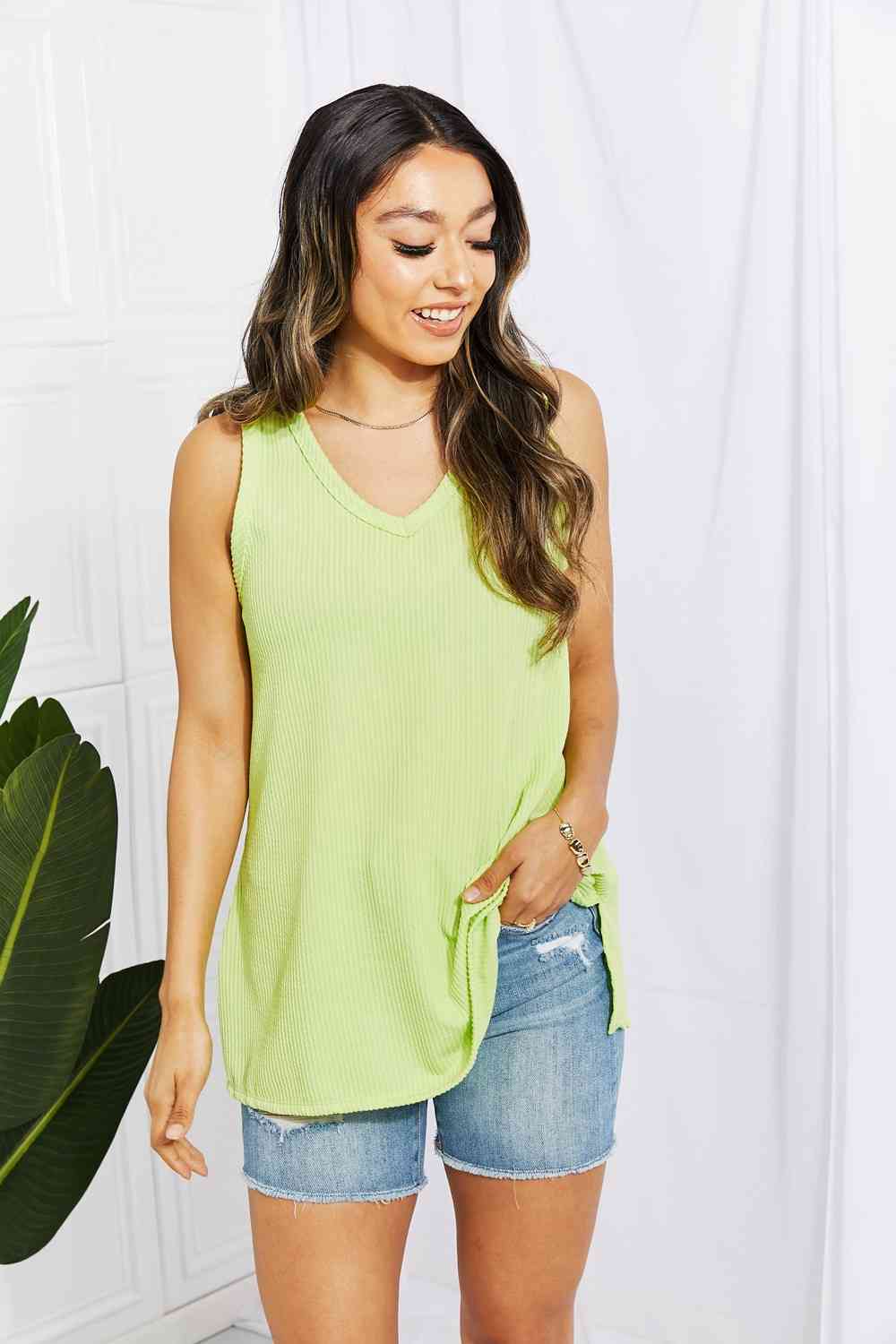 One And Only Ribbed V-Neck Top - Green
