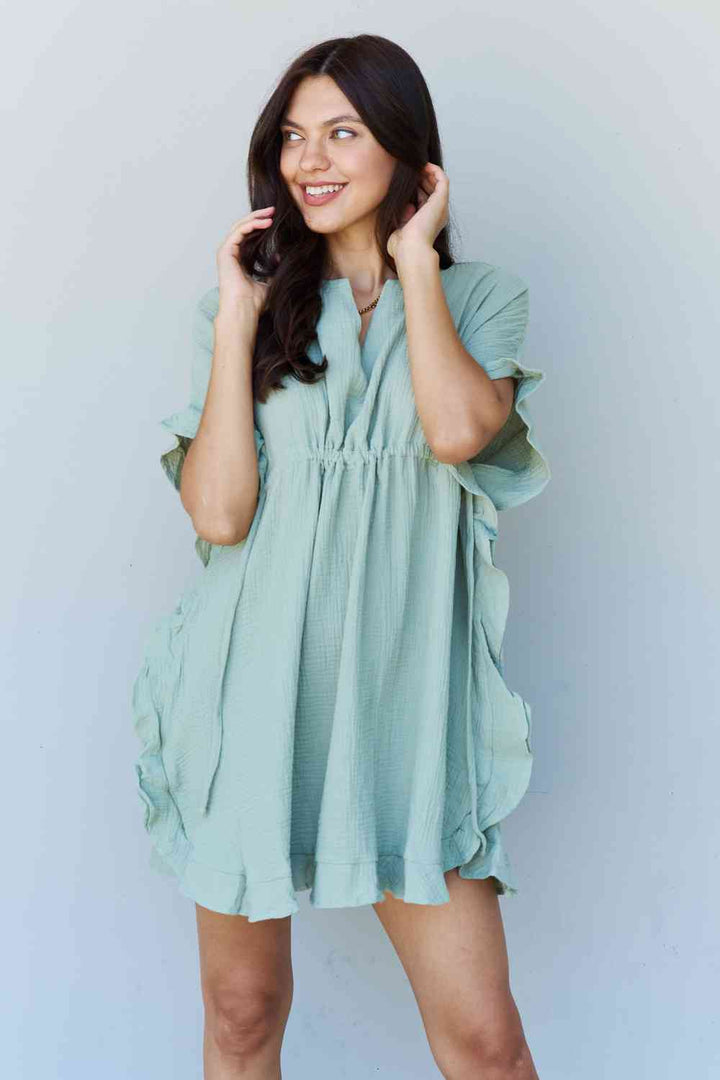 For You - Cotton Ruffle Dress with Drawstring