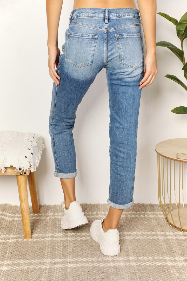 Mid-Rise Slim Boyfriend Jeans - Medium Wash