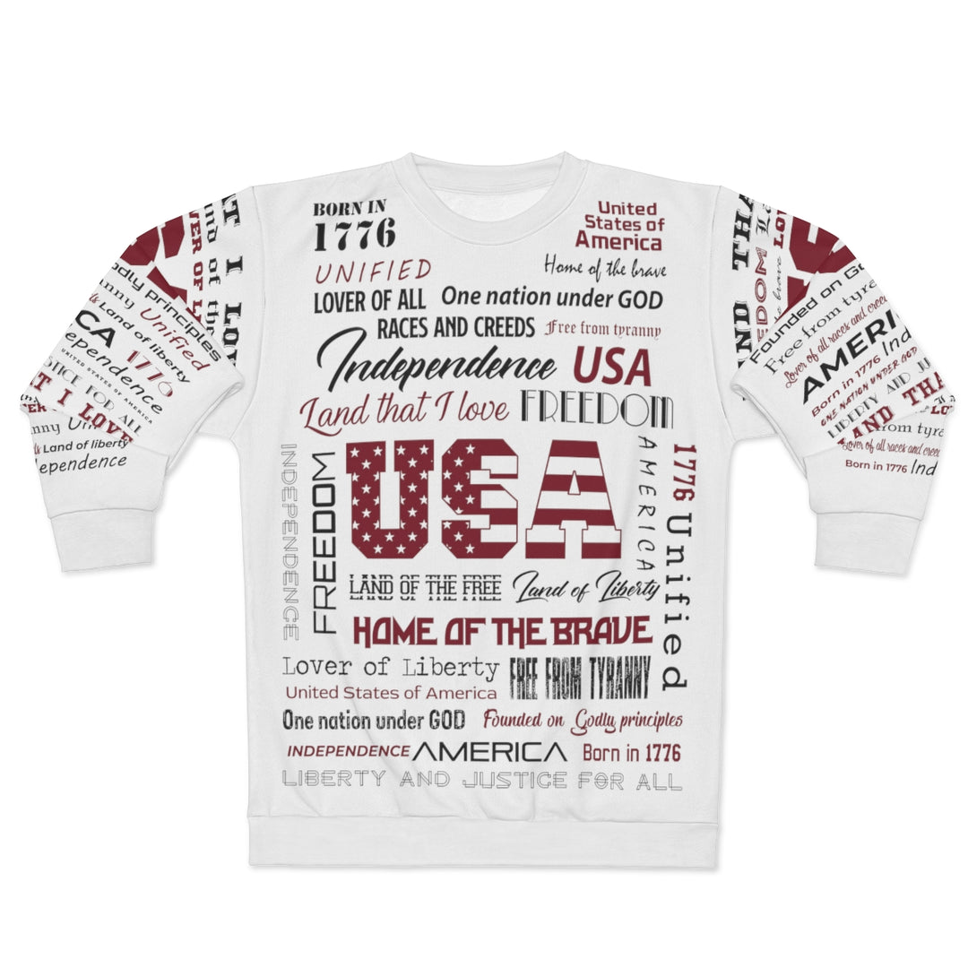 USA Words (White Base) - Premium Unisex Crew-Neck Sweatshirt - Joy & Country