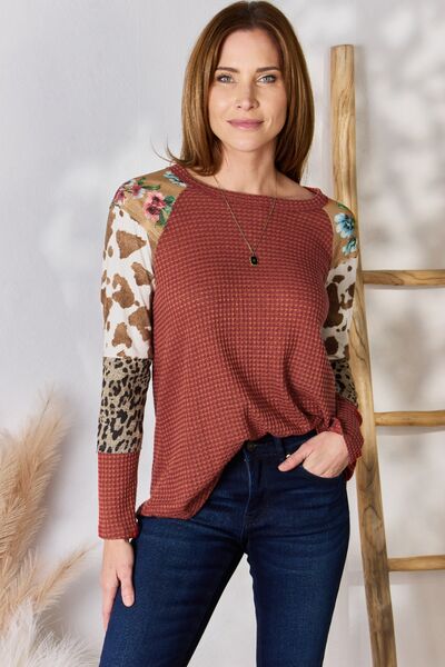 On The Edge Waffle-Knit Top - Rust