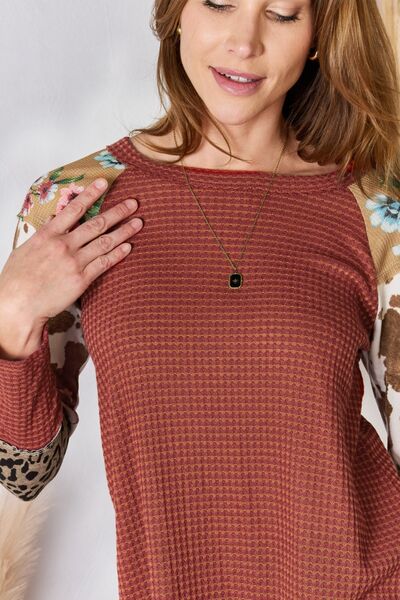 On The Edge Waffle-Knit Top - Rust   Shirts & Tops Joy & Country