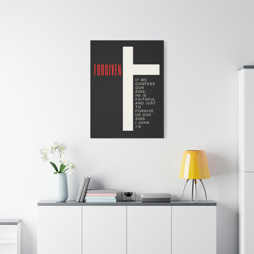 Red Forgiven Cross 1 John 1:9 - Stretched, 1.25" Canvas Art