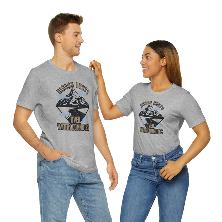 Hiking Boots Over Work Commutes - Unisex Crew-Neck Tee