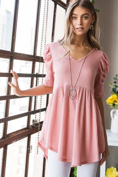 Class Act - Waffle Knit Babydoll Top - Joy & Country