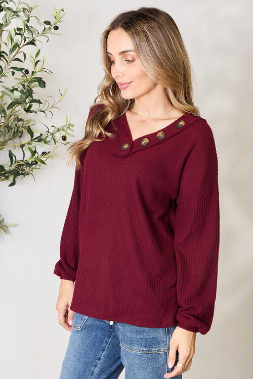 Unique Flair Waffle-Knit Top - Burgundy