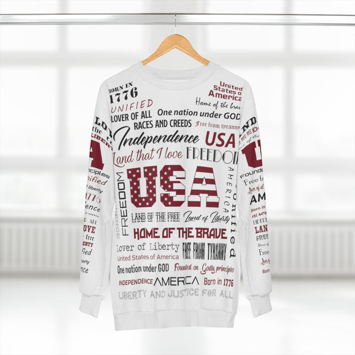 USA Words (White Base) - Premium Unisex Crew-Neck Sweatshirt - Joy & Country