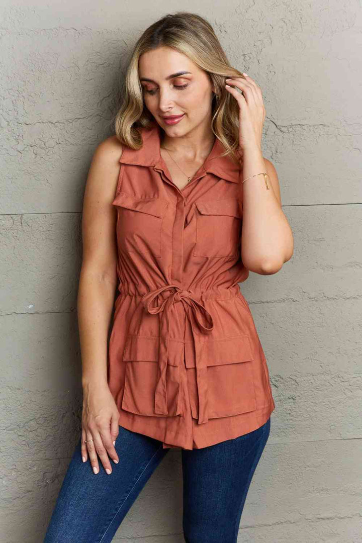 Natural Born Leader - Collared Button-Down Top - Brick Red