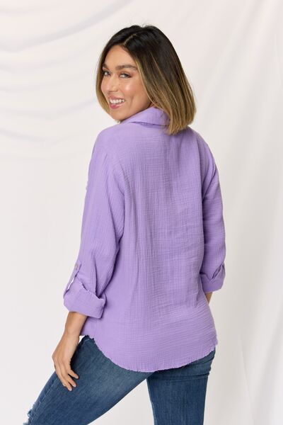 Keep The Faith - Textured Raw-Hem Cotton Shirt - Lavender