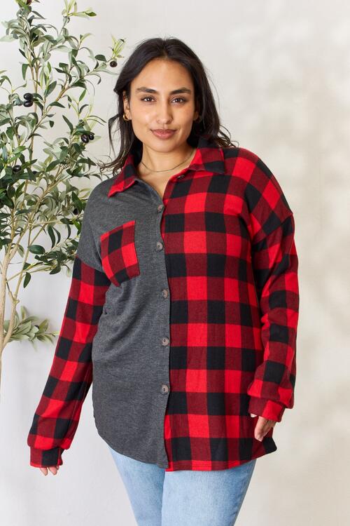 Double Time Plaid Shacket - Red/Black