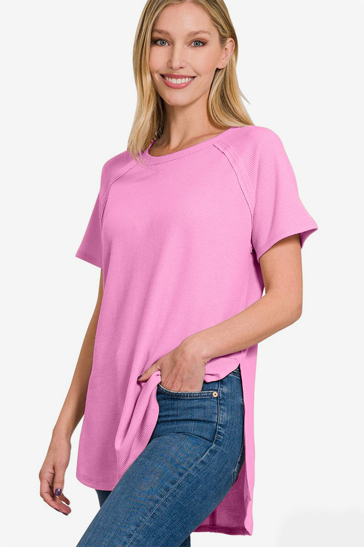 Casual Days Waffle-Knit Top - Bright Mauve