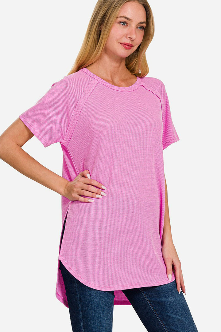 Casual Days Waffle-Knit Top - Bright Mauve