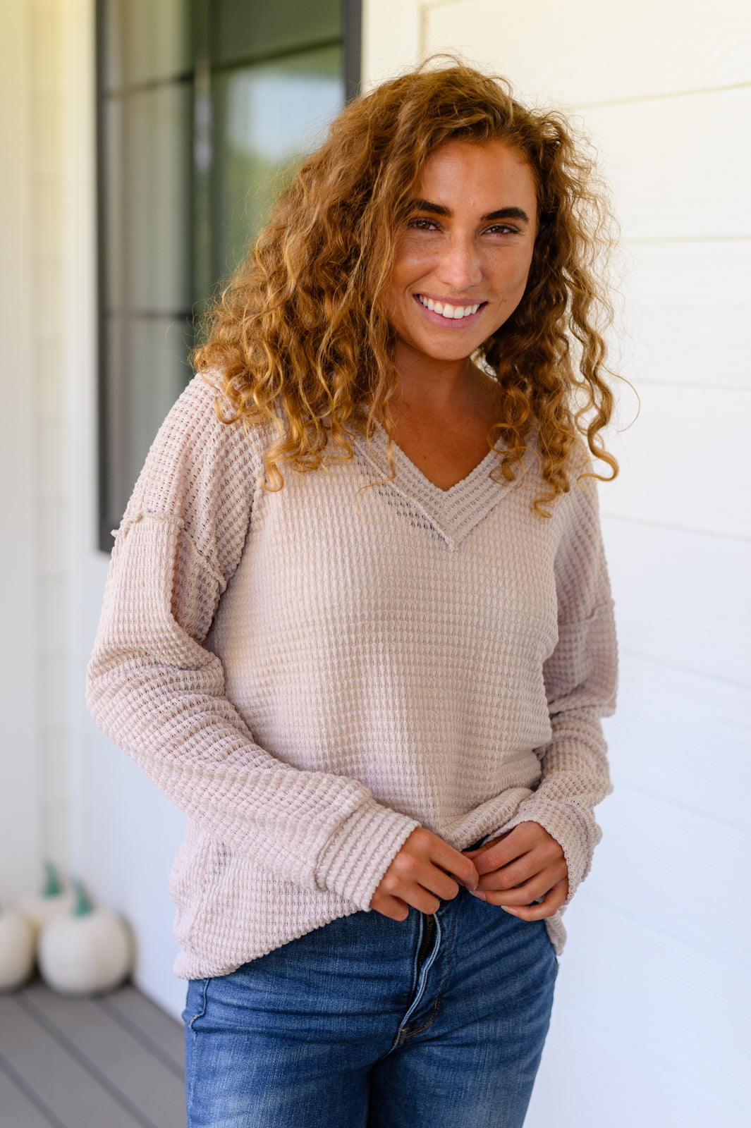 Calm Through The Storm - Waffle-Knit Sweater Top
