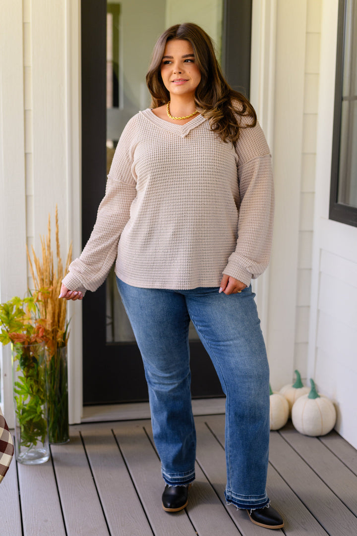 Calm Through The Storm - Waffle-Knit Sweater Top