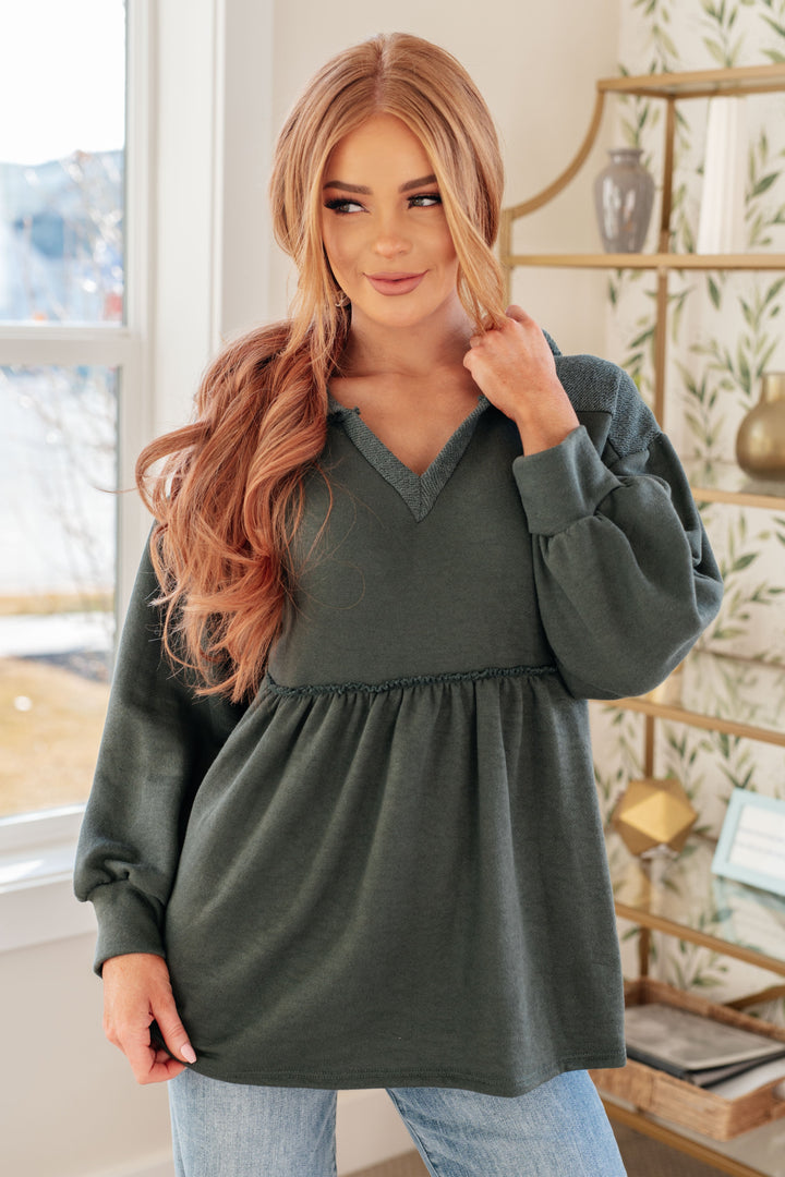 Right On Track - Hooded Peplum Pullover