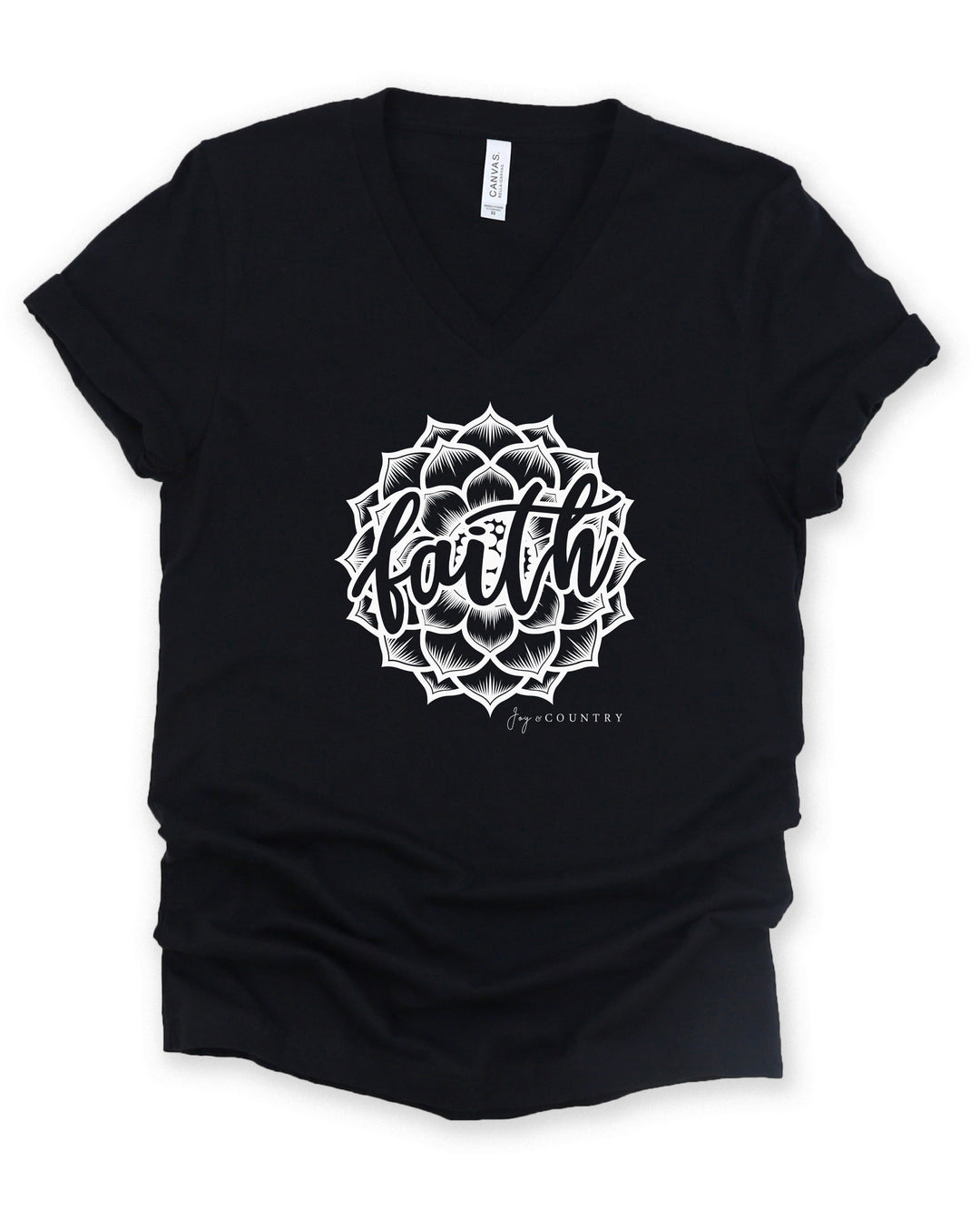 Faith with Flower - Unisex V-Neck Tee - Joy & Country