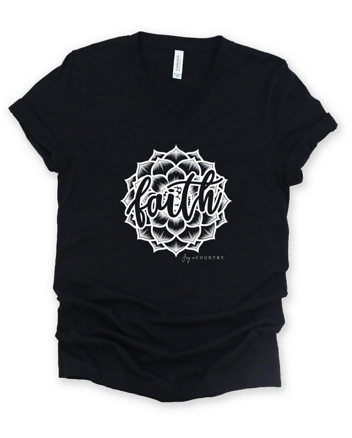 Faith with Flower - Unisex V-Neck Tee - Joy & Country