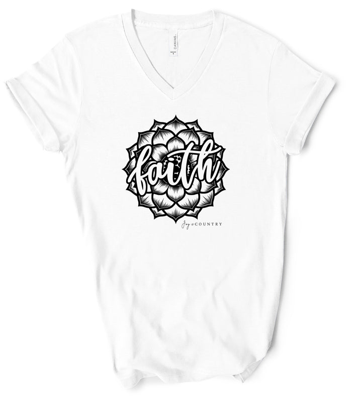 Faith with Flower - Unisex V-Neck Tee - Joy & Country