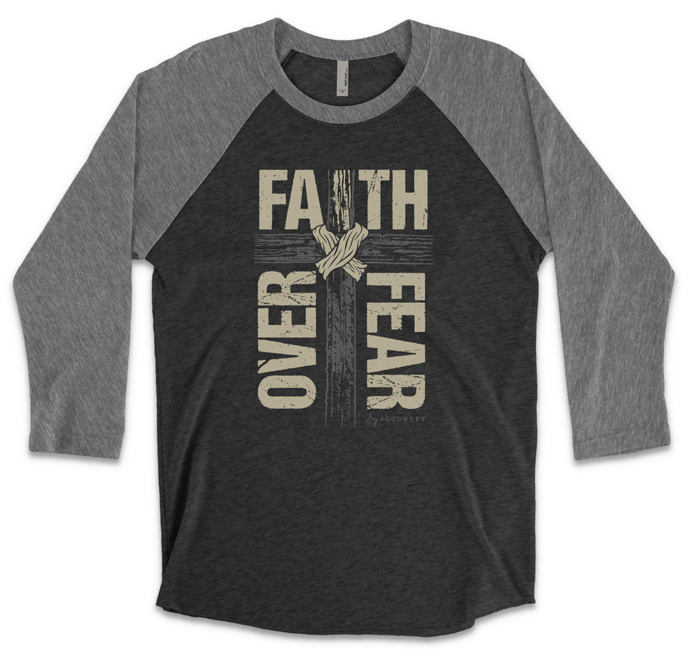 Faith Over Fear Cross - Unisex Tri-Blend 3/4 Sleeve Raglan Tee - Joy & Country