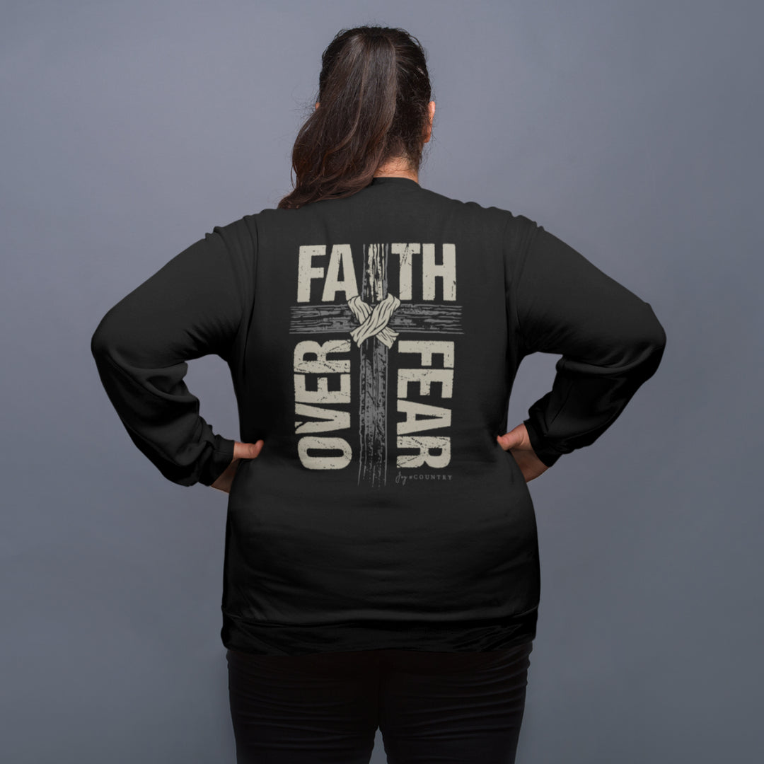 Faith Over Fear Cross (2-Sided) - Unisex Crew-Neck Sweatshirt - Joy & Country
