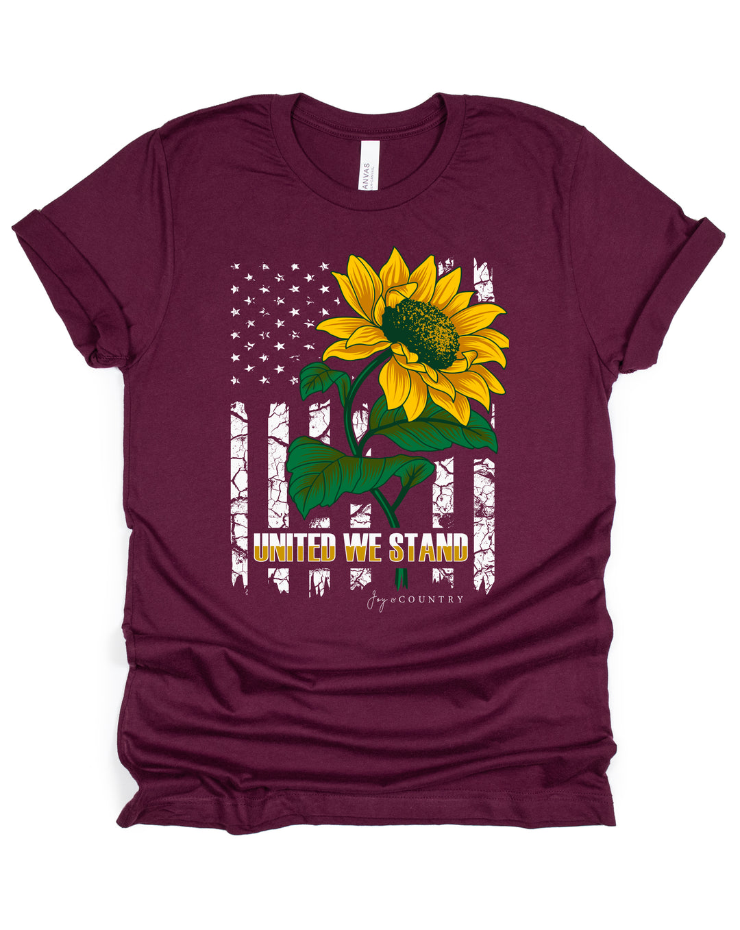 United We Stand American Flag Sunflower - Unisex Crew-Neck Tee - Joy & Country