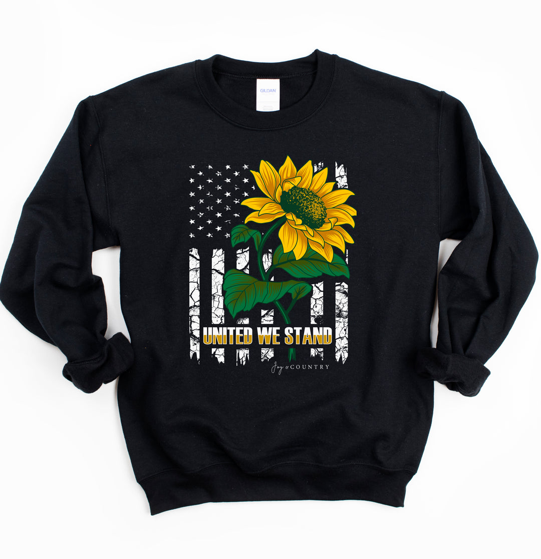United We Stand American Flag Sunflower - Unisex Crew-Neck Sweatshirt - Joy & Country