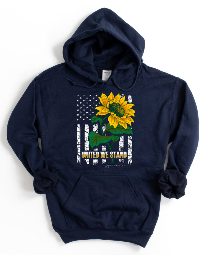 United We Stand American Flag Sunflower - Unisex Hoodie Sweatshirt - Joy & Country