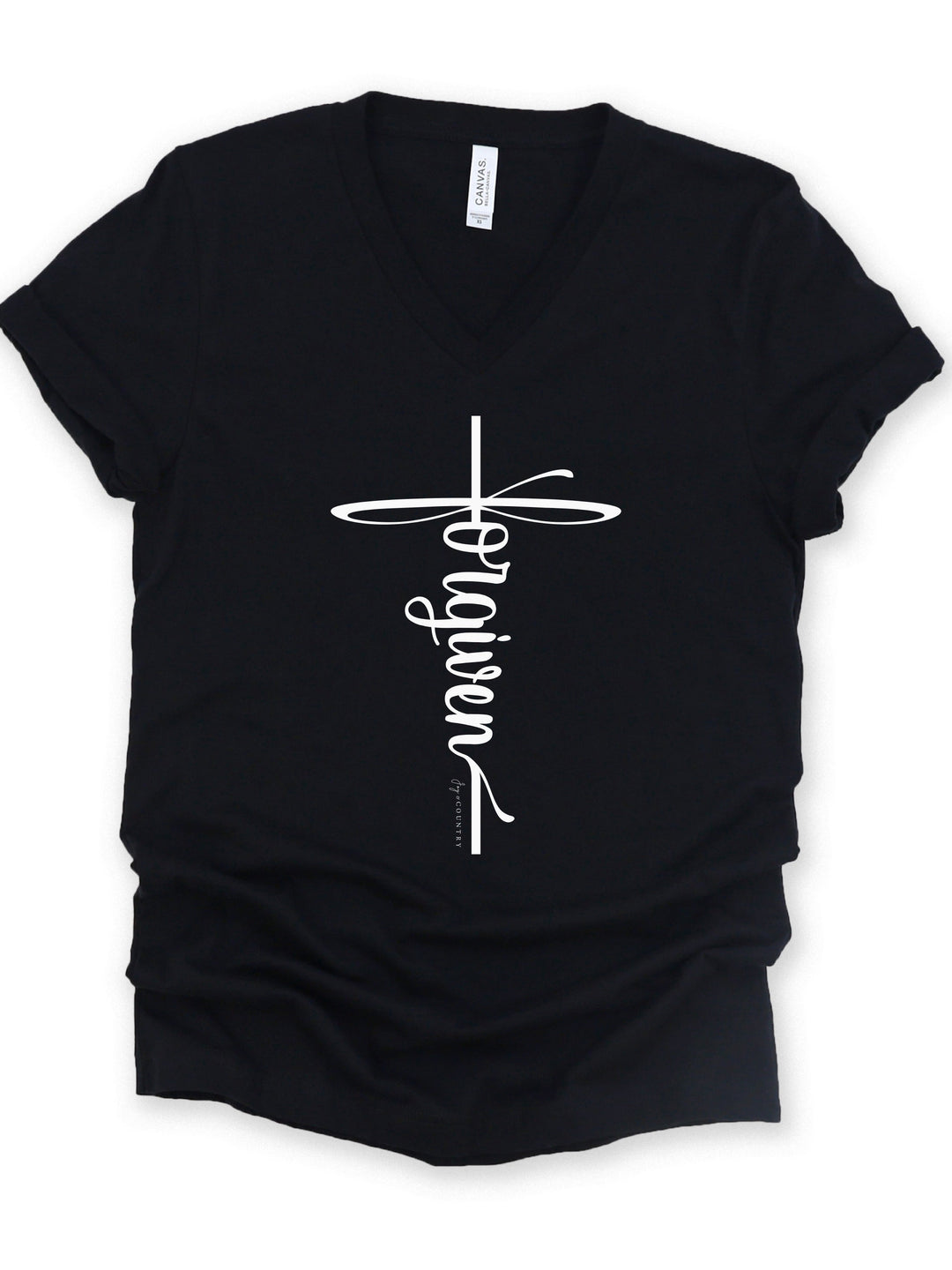 Forgiven Cross - Unisex V-Neck Tee   V-neck Joy & Country