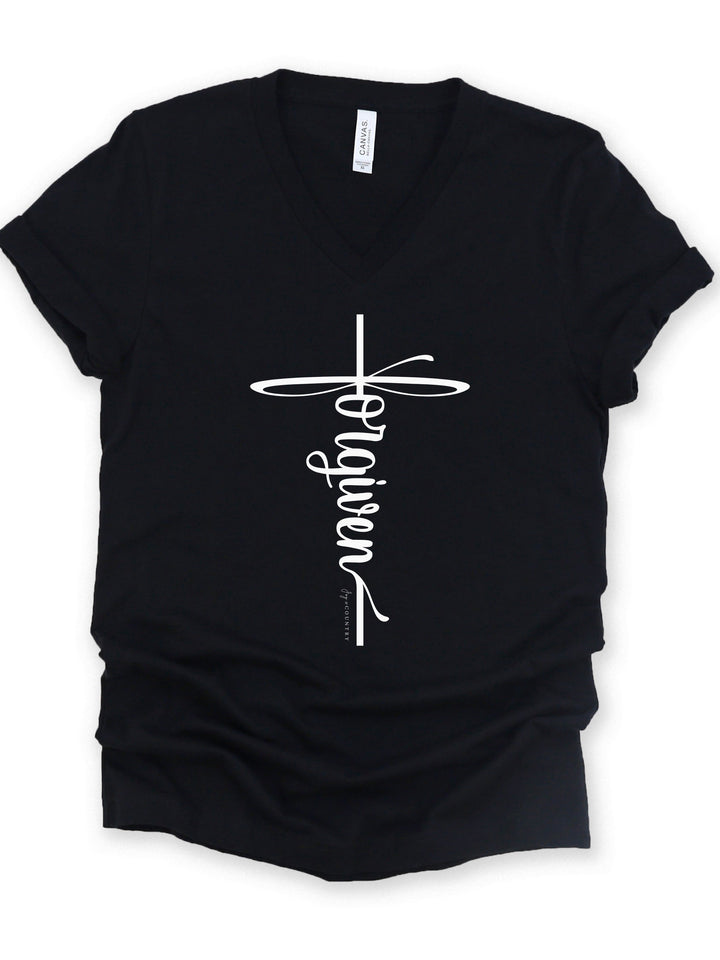Forgiven Cross - Unisex V-Neck Tee   V-neck Joy & Country