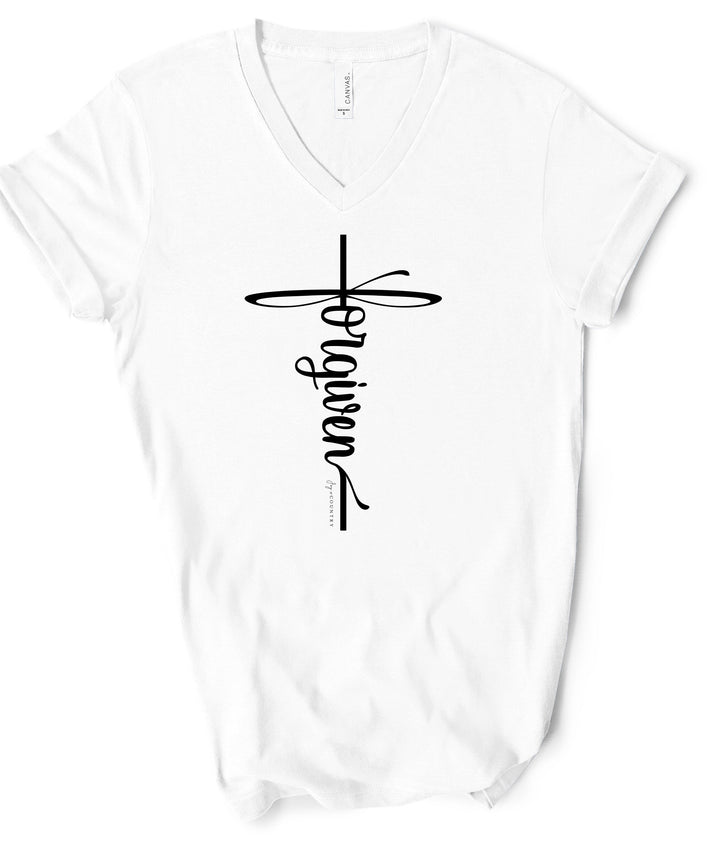 Forgiven Cross - Unisex V-Neck Tee   V-neck Joy & Country