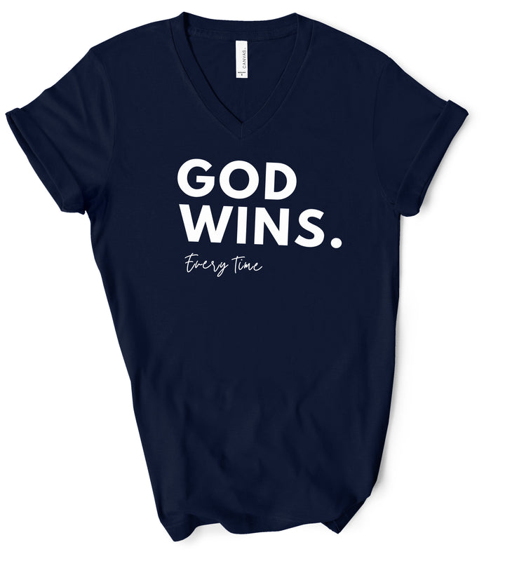 God Wins Every Time - Unisex V-Neck Tee - Joy & Country