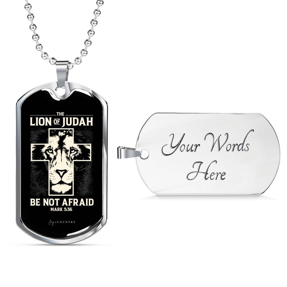 Lion of Judah - Military-Style Dog Tag Stainless Steel Necklace - Engravable - Joy & Country
