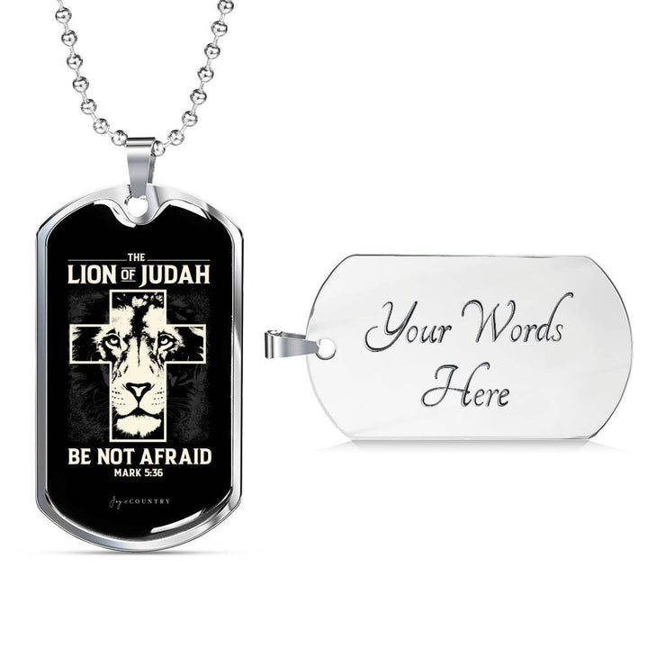 Lion of Judah - Military-Style Dog Tag Stainless Steel Necklace - Engravable - Joy & Country