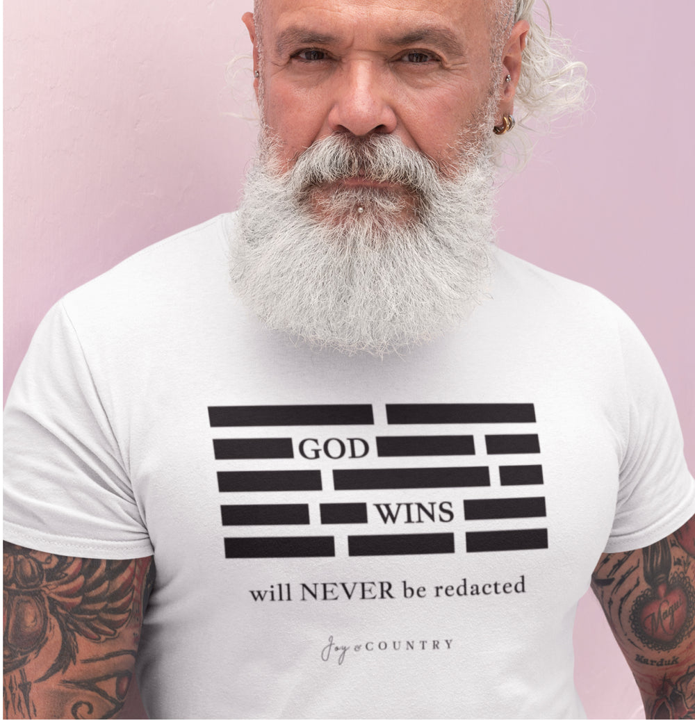 God Wins Will Never Be Redacted - Unisex Crew-Neck Tee - Joy & Country