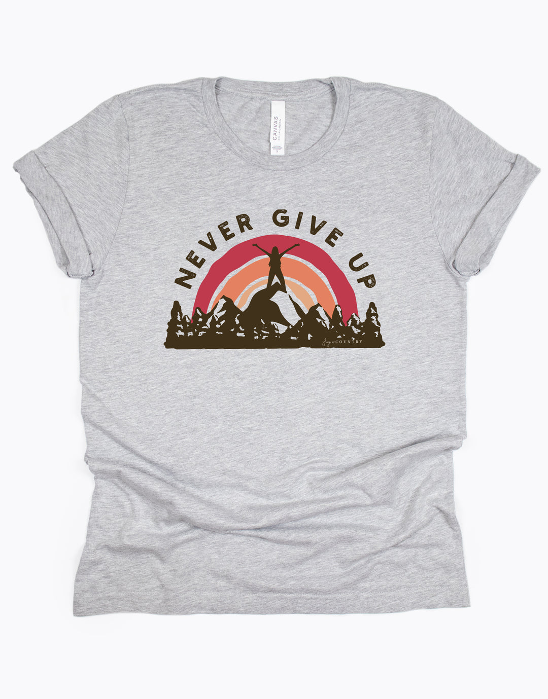 Never Give Up Mountaintop - Unisex Crew-Neck Tee - Joy & Country