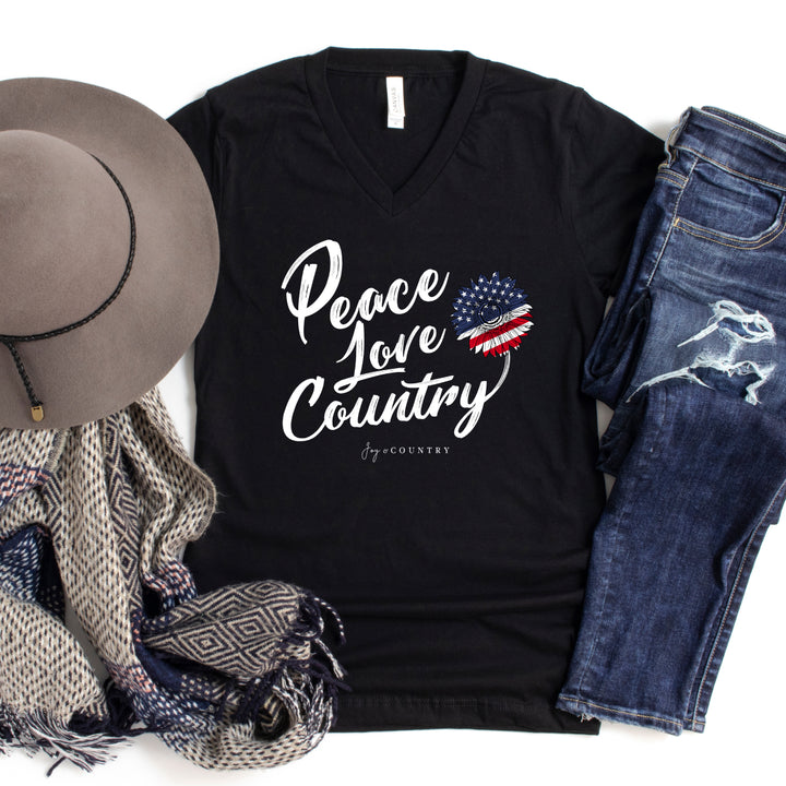 Peace, Love & Country - Unisex V-Neck Tee - Joy & Country