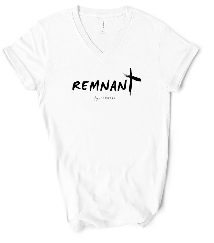 REMNANT with Cross - Unisex V-Neck Tee - Joy & Country