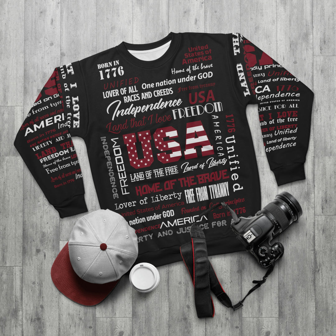 USA Words (Black Base) - Premium Unisex Crew-Neck Sweatshirt