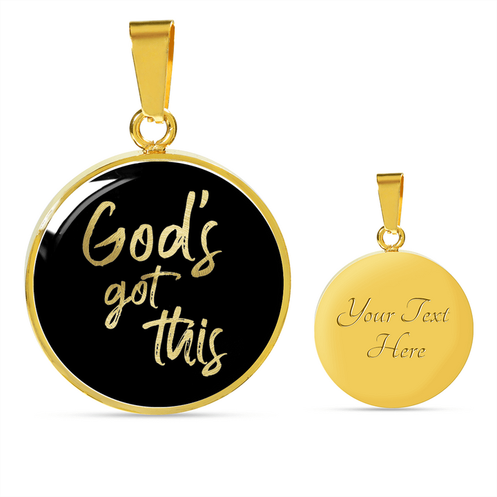 God's Got This - Stainless Steel Circle Necklace Black Background - Engravable - Joy & Country