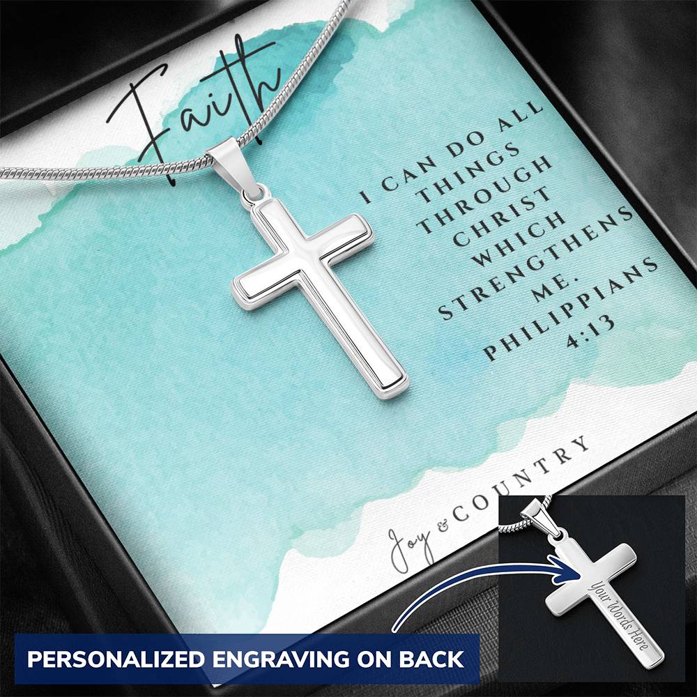 Faith-Inspired Stainless Steel Cross Necklace - ENGRAVABLE - Joy & Country
